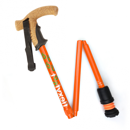 Flexyfoot Cork Handle Folding Walking Stick - Orange